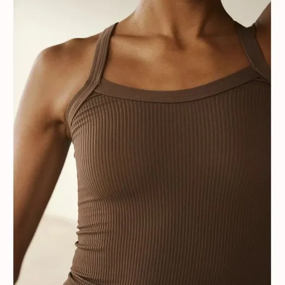 FREE PEOPLE | NWOT Happiness Runs Strappy Back Long Crop in Wild Mustang - Picture 4 of 6